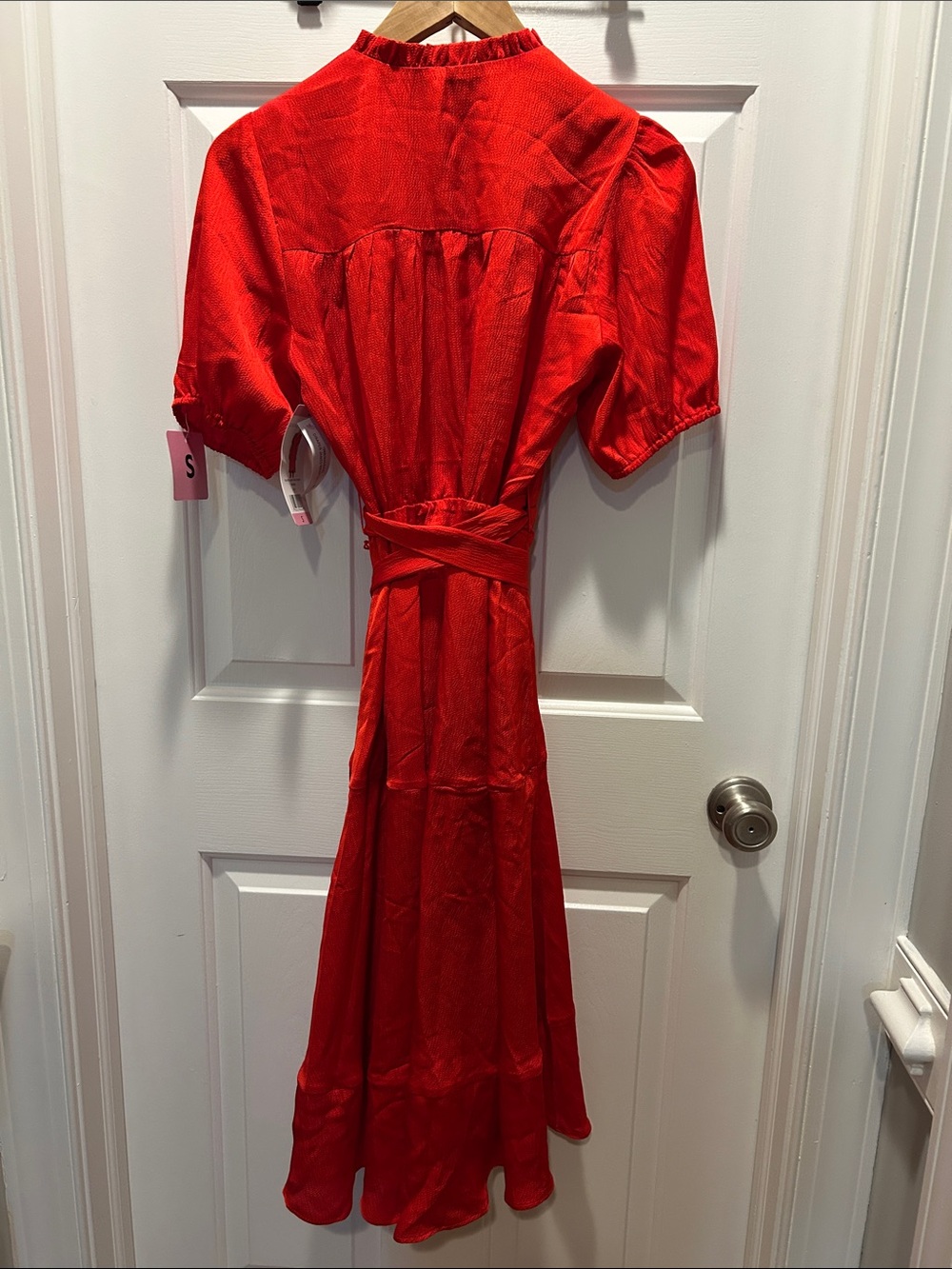 Draper James Bright Red Wrap Midi Dress with Tie Waist - Picture 4 of 4